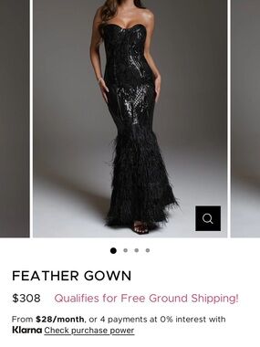 bebe Strapless Black Feather & Sequin Gown